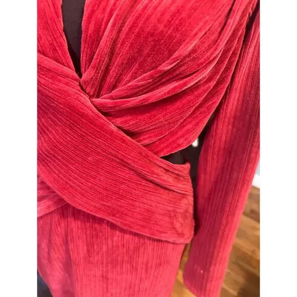 ASOS DESIGN Ribbed Midi Dress with Crossover – Deep Red - Picture 3 of 8